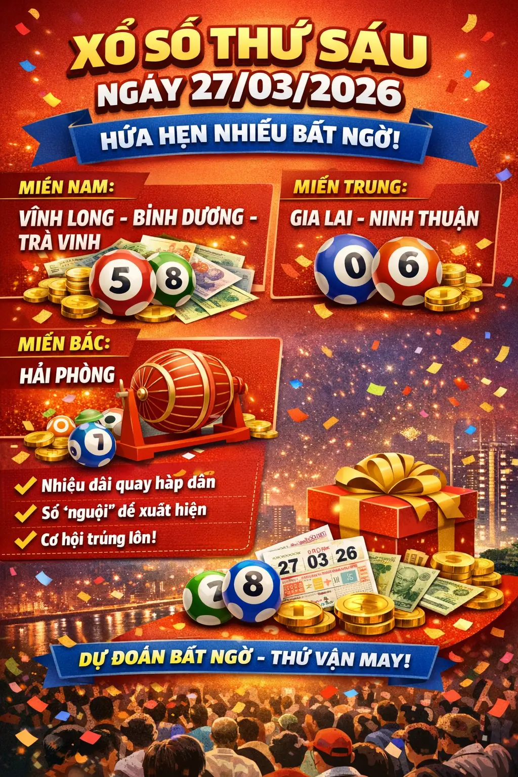 Xổ số Thứ Sáu ngày 27/03/2026 hứa hẹn nhiều bất ngờ